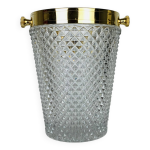 Seau  champagne cristal taill et mtal dor, hollywood regency