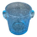 Seau a glace, glaons en verre souffl de couleur bleue biot vintage