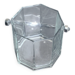 Seau à glace made in france en verre transparent à facettes, poignée inox Seau à glace made in france en verre transparent à facettes, poignée inox