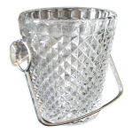 Seau  glace vintage en verre estampill avec une anse en mtal