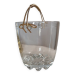 Seau � gla�ons en verre, anse dor�, vintage 1960