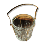 Seau à glaçons en verre dans structure métal doré vintage Seau à glaçons en verre dans structure métal doré vintage