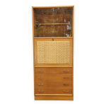 Secrtaire, bibliothque vintage en rotin et chne
