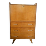 Secrtaire pieds compas et chne dor vintage 1950