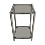 Sellette ou bout de canapé en acier chromé avec vitrine fumée. Sellette ou bout de canapé en acier chromé avec vitrine fumée.