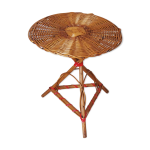 Sellette / guridon en rotin tripode annes 1960 - 1970