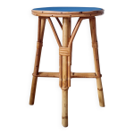 Sellette en rotin - tabouret plateau rond bleu klein
