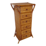 Semainier 6 tiroirs en bois, bambou et rotin tress, annes 60