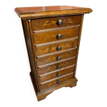 Semainier ancien meuble bois 7 tiroirs marqueterie poignes mtal vint