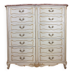 Semainier arbalte a double rang de tiroirs style louis xv en bois laqu et dor vers 1900