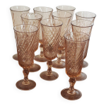 S�rie de 10 fl�tes rosaline vintage en verre rose