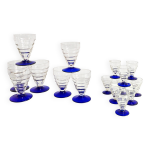 S�rie 16 verres anciens pied bleu cobalt art d�co
