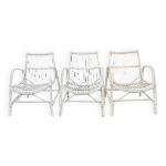 Srie de 3 fauteuils rotin annes 1970
