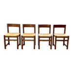 Srie de 4 chaises orme paille annes 50