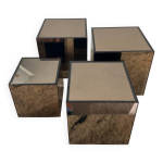 Srie de 4 sellettes vintage cubes en miroir fum