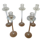 Série de 5 bougeoirs tulipe en verre moulé transparent décoration vintage Série de 5 bougeoirs tulipe en verre moulé transparent décoration vintage