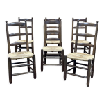 Srie de 6 chaises brutalistes des annes 1950 - chne et assise paille
