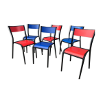 Srie de 6 chaises d'cole couleur