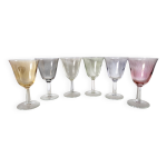 Srie de 6 verres  vin cuit , digestif multicolore nacr arlequin