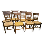 Srie de 8 chaises en merisier massif pailles poque directoire