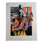 Srigraphie jazz - musiciens au saxophone et trompette, atelier images, paris (32 x 45 cm)