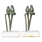 Serre - livres vintage, perroquet bronze patine verte socle onyx, animaux