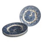 Service de 4 assiettes à dessert vintage porcelaine anglaise bleu décor cha Service de 4 assiettes à dessert vintage porcelaine anglaise bleu décor cha