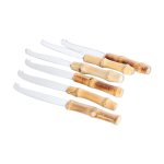 Service de 6 couteaux à fromage lame inox et manche rotin véritable, vintage Service de 6 couteaux à fromage lame inox et manche rotin véritable, vintage