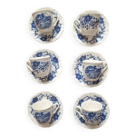 Service de 6 tasses  caf vintage en porcelaine dcor bleu champtre