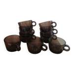 Service de 9 tasses en verre fum vereco france, annes 70