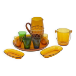 Service à apéritif vintage en verre de couleurs, duralex - vereco Service à apéritif vintage en verre de couleurs, duralex - vereco