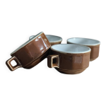 Service bistrot vintage en c�ramique marron lot de 4 tasses et sous - tasse