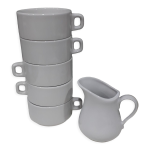 Service  caf 5 tasses avec pichet de lait en porcelaine blanche de mehun (france)