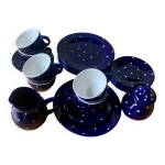 Service  caf et dessert vintage bleu nuit  pois blancs - cramique vernisse feinsteinzeug