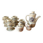 Service à café grès motif floral vintage , faïence de saint - amand sologne Service à café grès motif floral vintage , faïence de saint - amand sologne
