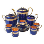 Service  caf en porcelaine de limoges - egle - bleu de four et or -