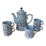 Service à café taiwan vintage, 6 pièces, 1 cafetière, 4 tasses, 1 pot à lait, motif arbre de vie Service à café taiwan vintage, 6 pièces, 1 cafetière, 4 tasses, 1 pot à lait, motif arbre de vie