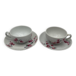 Service à café tête à tête en porcelaine de limoges motif fleurs Service à café tête à tête en porcelaine de limoges motif fleurs