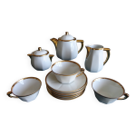 Service  caf ou th en porcelaine blanche et dore aluminite frugier