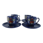 Service  caf vintage - bleu et motifs fleurs rouges