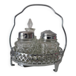 Service  condiments vintage en verre et mtal