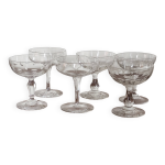 Service d�pareill� de 6 anciennes coupes � champagne en cristal