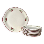 Service à dessert cerises par gien vintage, plat à tarte + 10 assiettes à dessert, céramique faïen Service à dessert cerises par gien vintage, plat à tarte + 10 assiettes à dessert, céramique faïen