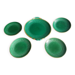 Service à dessert ou fromage, plat et 4 assiettes, saint clément vert et or Service à dessert ou fromage, plat et 4 assiettes, saint clément vert et or
