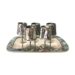 Service a digestif verre et plateau en mtal argent abalone mexique