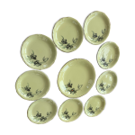 Service à gâteau en faïence jaune motif tulipes noires ceranord saint - amand vintage Service à gâteau en faïence jaune motif tulipes noires ceranord saint - amand vintage