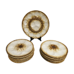 Service  huitres / coquillages vintage de 10 assiettes + 1 plat en faience de longchamp france