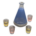 Service � liqueur carafe en verre bleue et 4 petits verres granite vintage