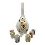 Service  liqueur roger capron bouteille et 6 godets en cramique francaise vallauris