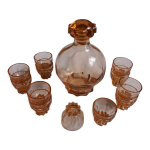Service  liqueur rosaline carafe et 12 verres rose saumon